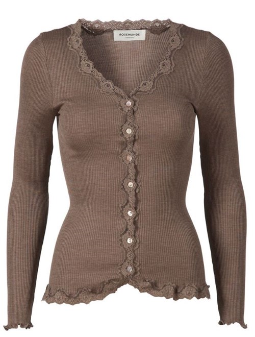 Rosemunde Cardigan W/lace med blonde, Brown Melange 